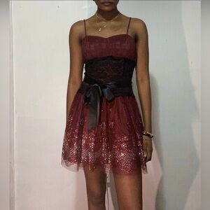 Burgundy A-Line Semi-Formal Mini Dress